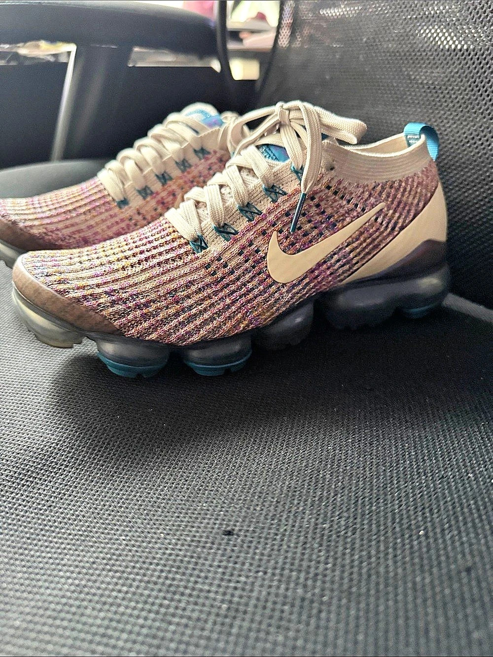 Women’s Nike Air VaporMax Flyknit 3 Desert Sand Knit Athletic Shoes in Pink & B